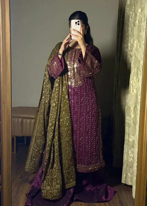 Mehr-un-Nisa Purple Chiffon Suit by Riwaj Fashions