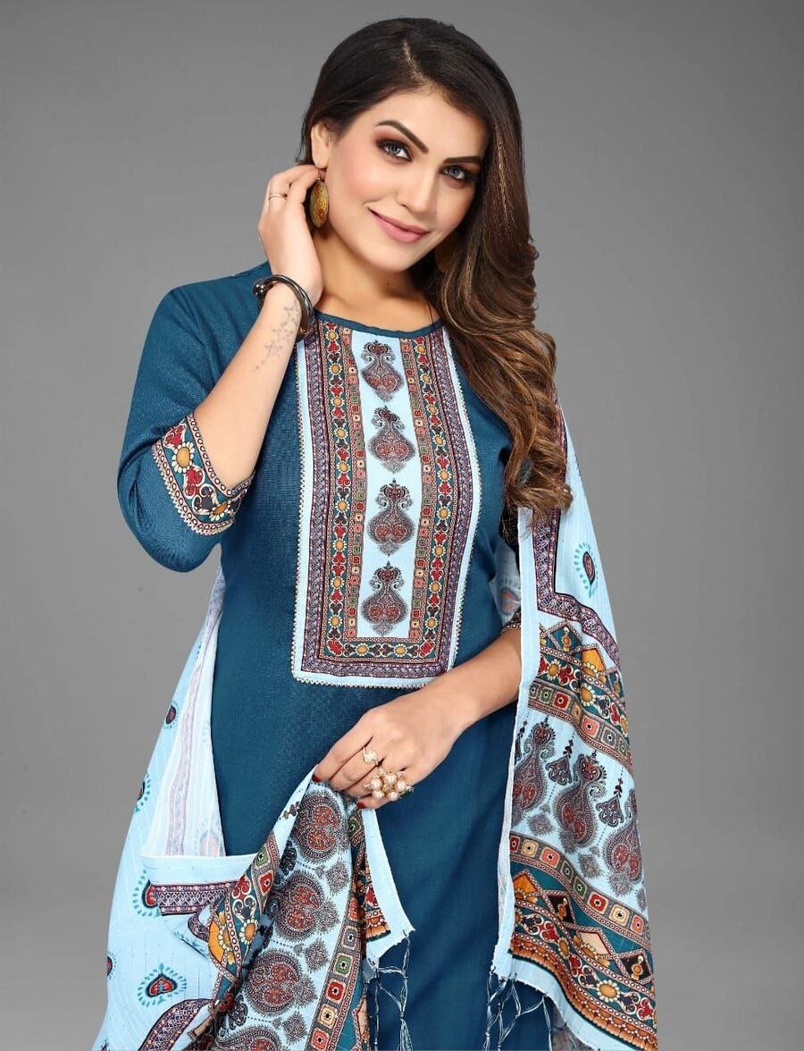 Chic Comfort Printed Lace Work Cotton Kurti Set