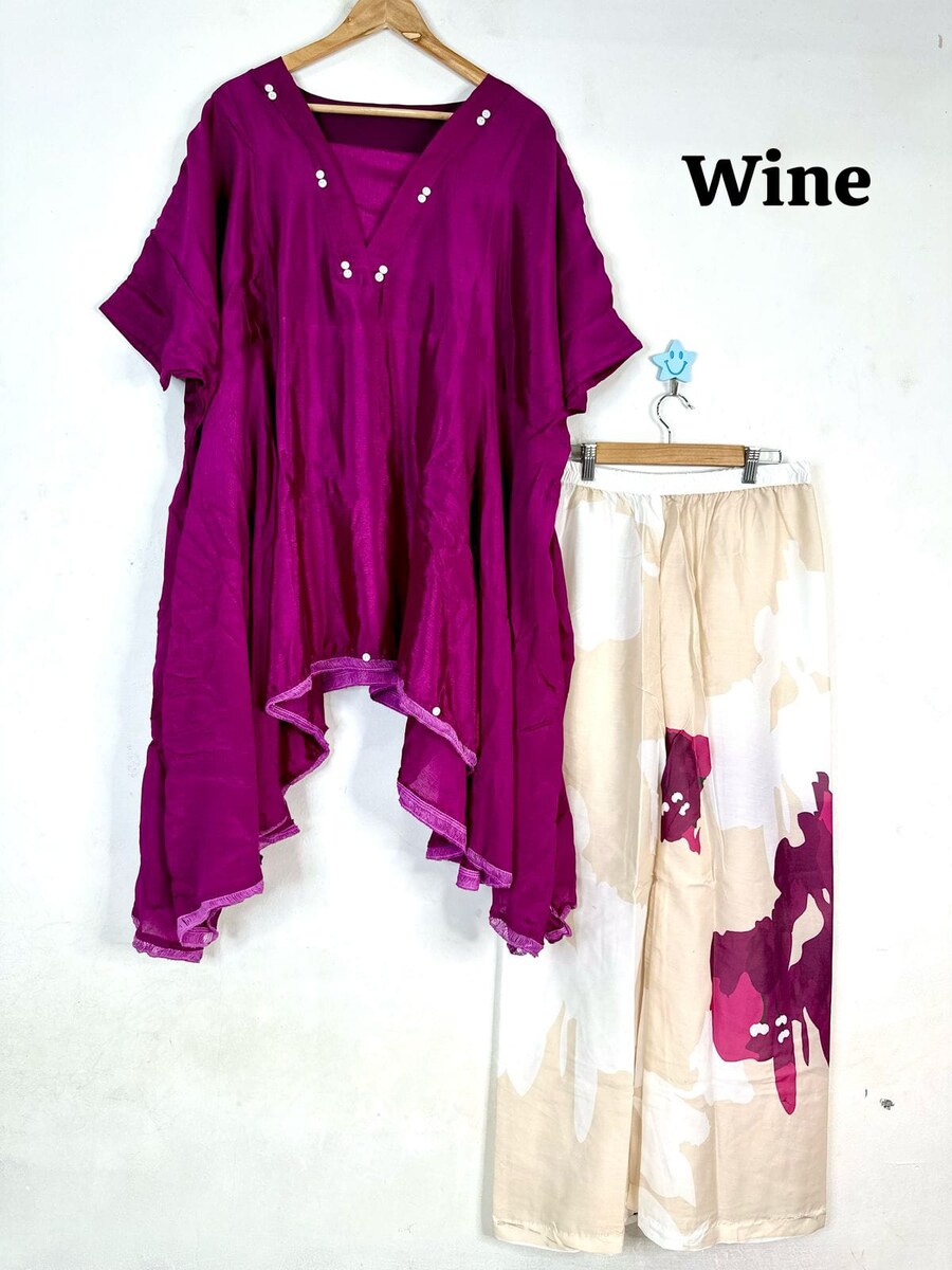 Designer Wine Kaftan Set