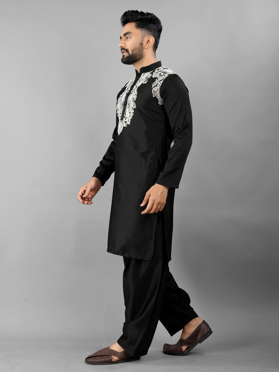 Royal Heritage Men's Embroidered Satin Silk Kurta Set