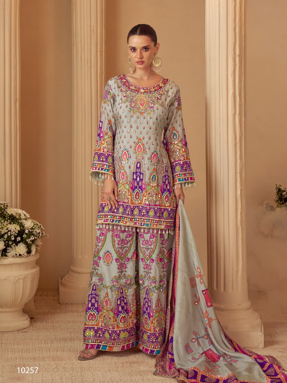 SAYURI SARTHI Heavy Natural Crepe Silk 3-Piece Suit with Aari Work