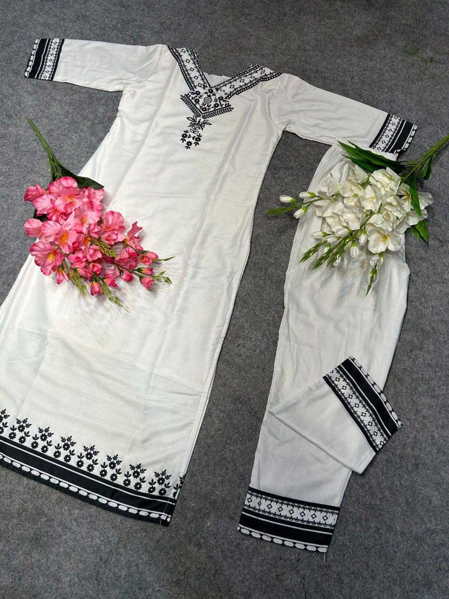 Zarqa White – Premium Designer Muslin Digital Print Set