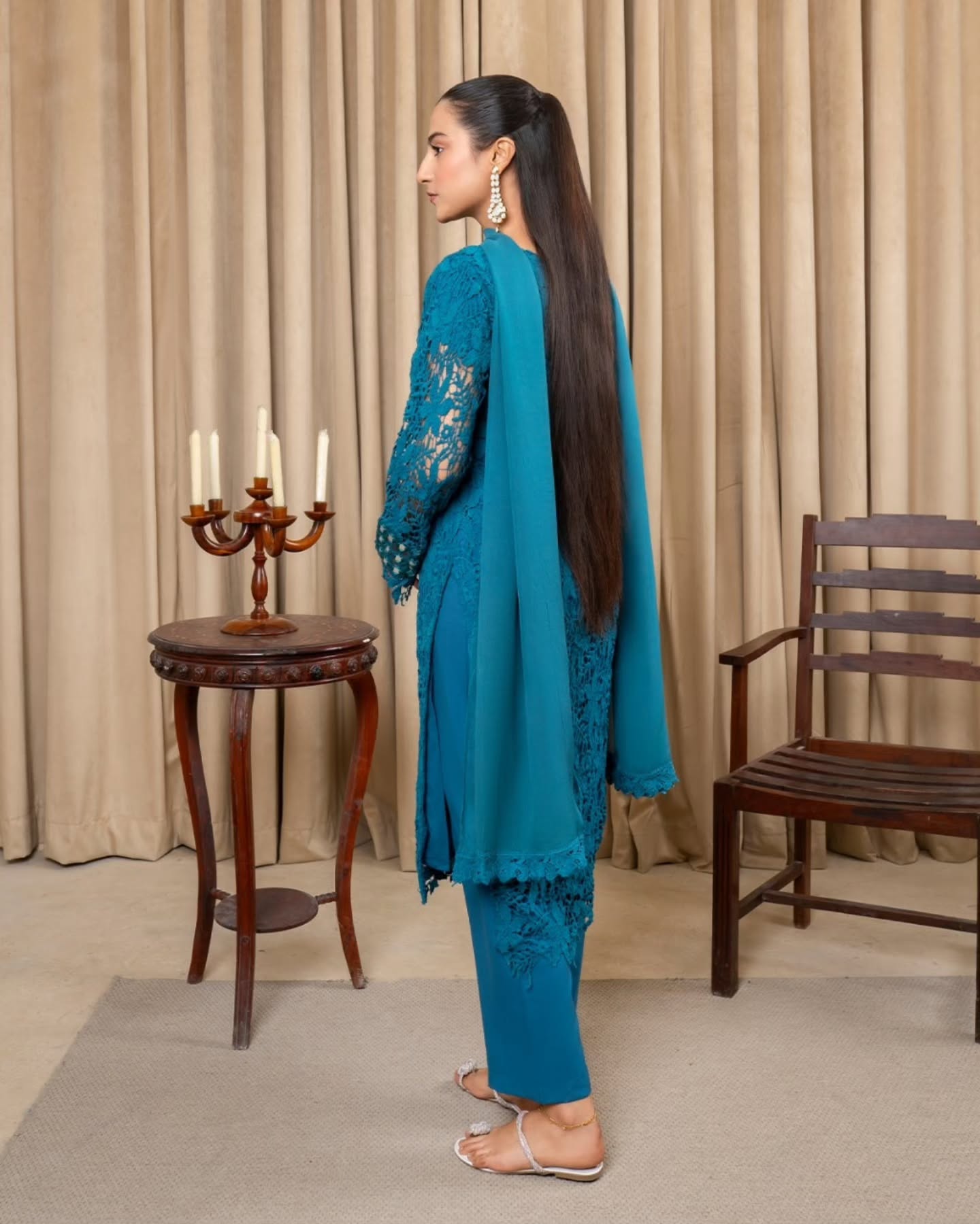 Azure Gleam Mirror Embroidered Cotton Net Kurta Set by Riwaj Fashions