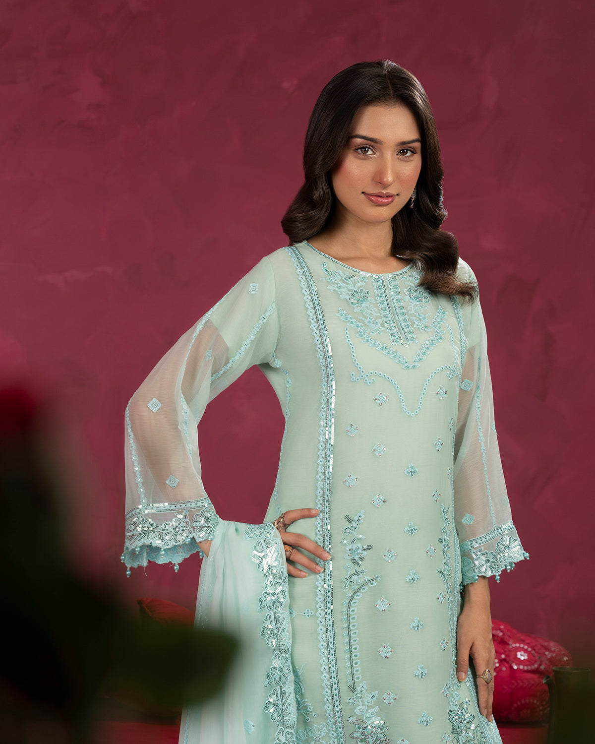 Zobia Blush Sky Blue by Riwaj Fashions