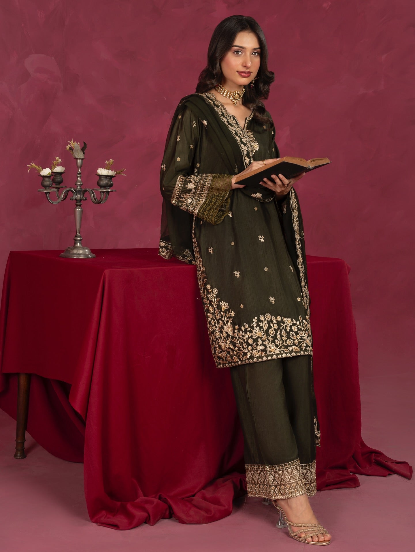 Sabaat Elegance Mehndi Green by Riwaj Fashions