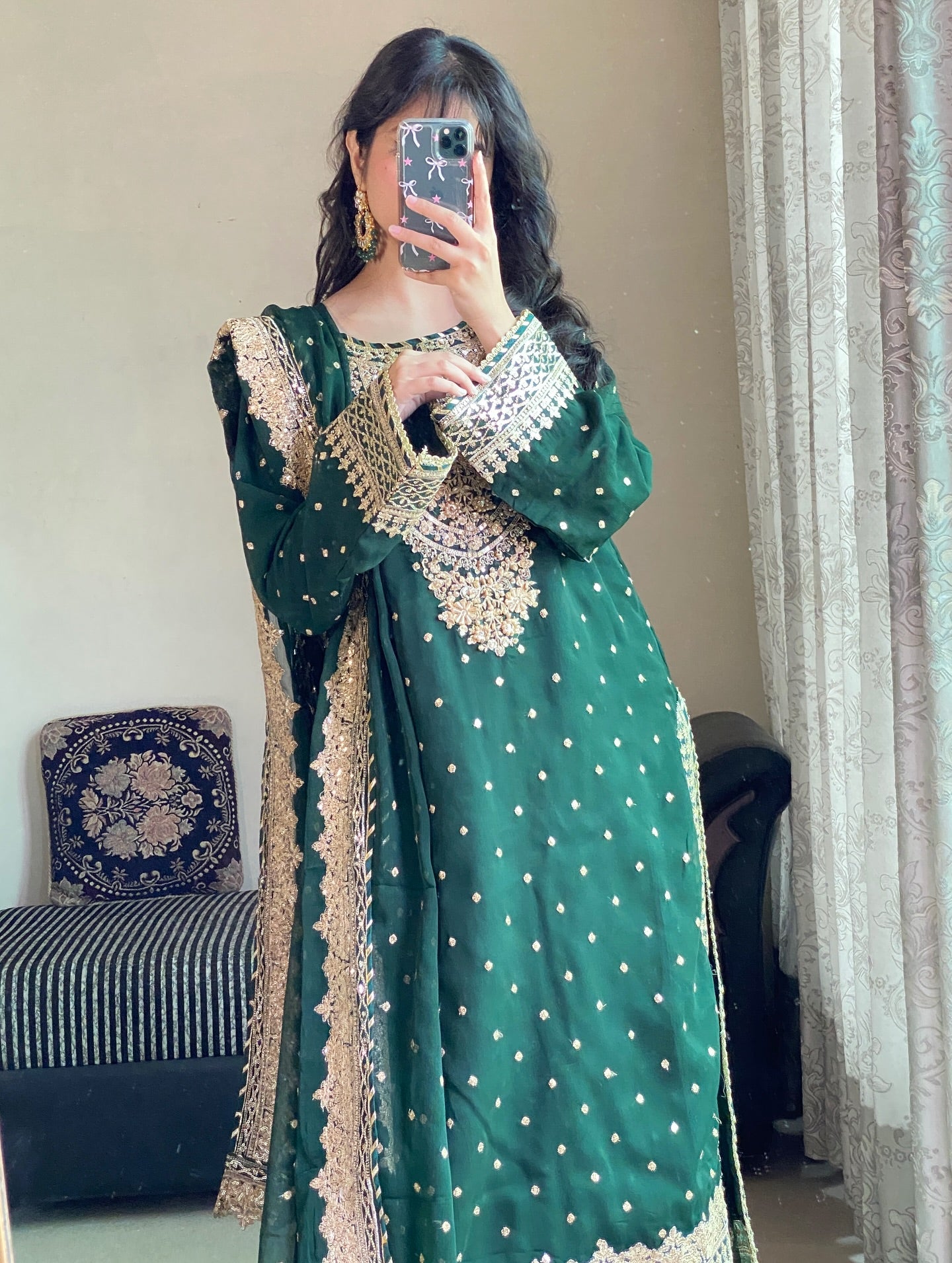 Zeenat-e-Mehfil Bottle Green by Riwaj Fashions