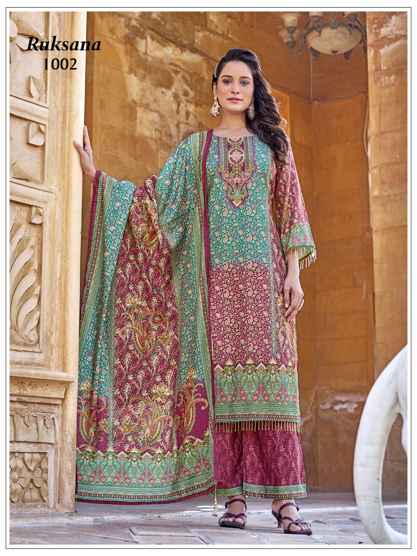 RUKSANA – Premium Mirror Work Sharara Set