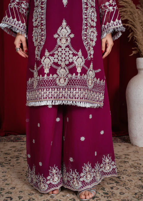 Noor-e-Zar by Riwaj Fashions – Purple Chiffon Party Wear 3 Piece Suit