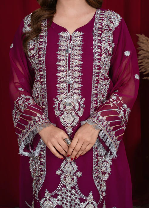 Noor-e-Zar by Riwaj Fashions – Purple Chiffon Party Wear 3 Piece Suit