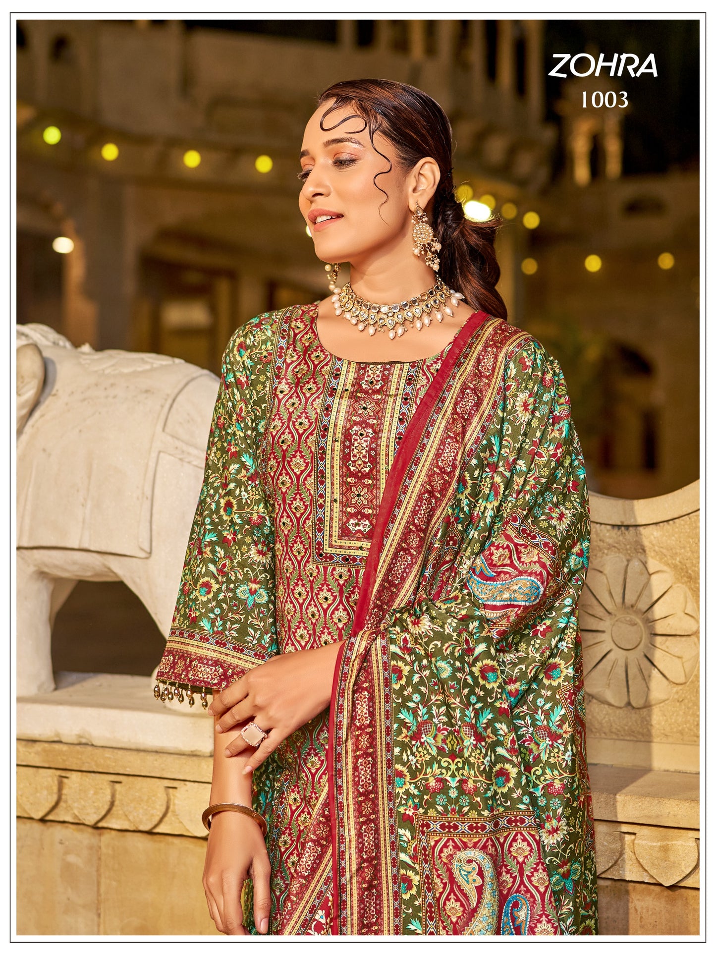 ZOHRA – Elegant Mirror Work Jam Satin Palazzo Set