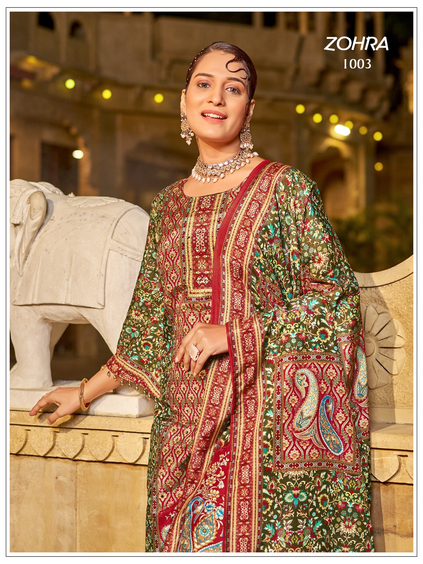 ZOHRA – Elegant Mirror Work Jam Satin Palazzo Set