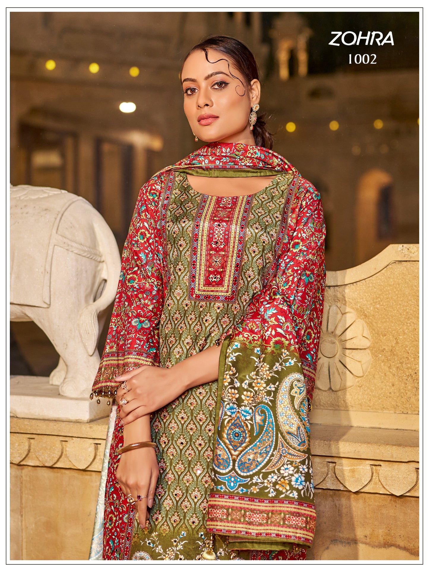 ZOHRA – Elegant Mirror Work Jam Satin Palazzo Set