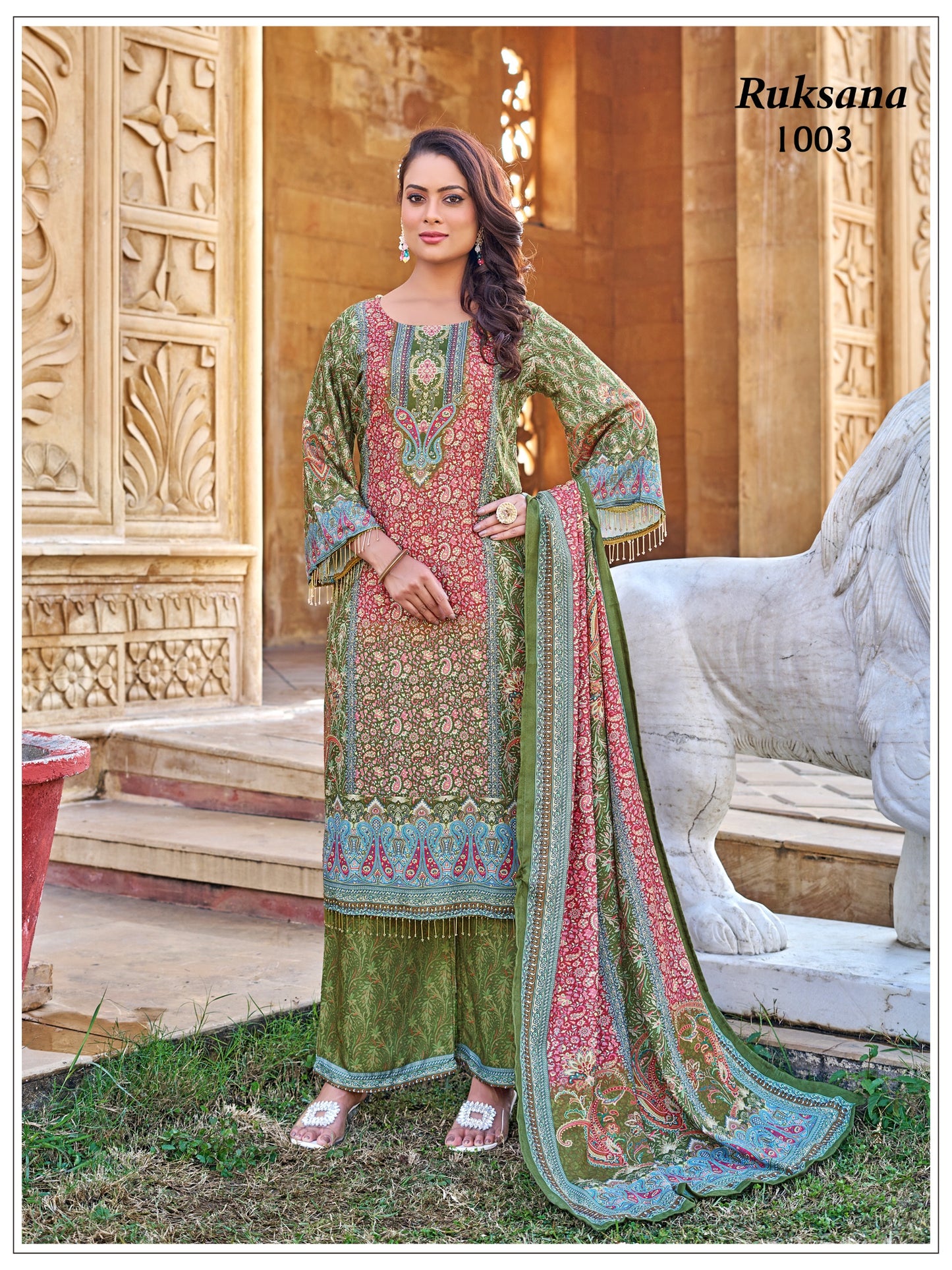 RUKSANA – Premium Mirror Work Sharara Set