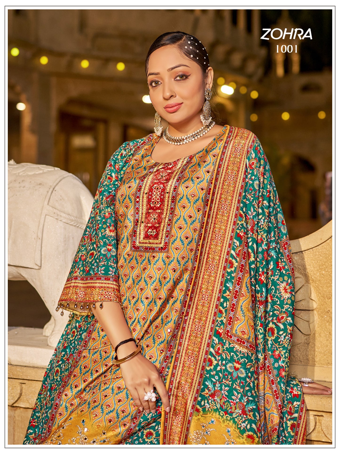 ZOHRA – Elegant Mirror Work Jam Satin Palazzo Set