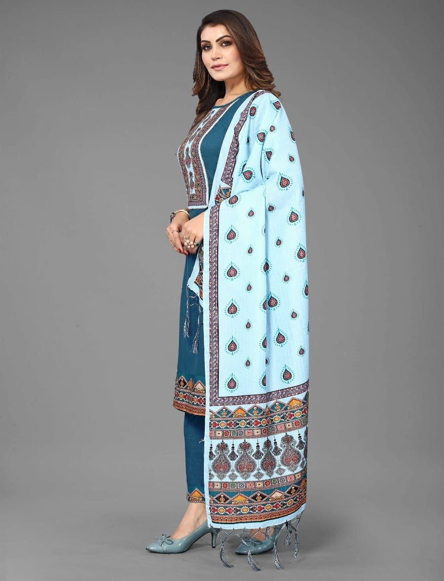 Chic Comfort Printed Lace Work Cotton Kurti Set