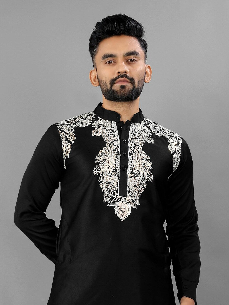 Royal Heritage Men's Embroidered Satin Silk Kurta Set