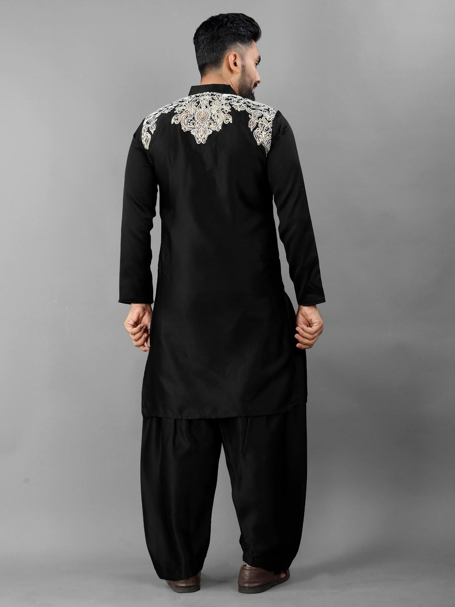Royal Heritage Men's Embroidered Satin Silk Kurta Set