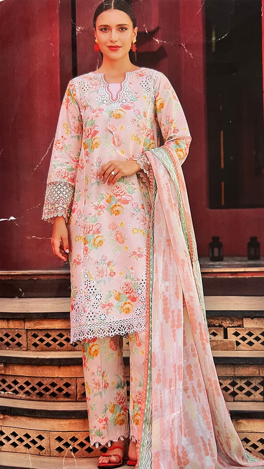Afrozeh Elegance – Embroidered 3PC Cotton Kurti Set