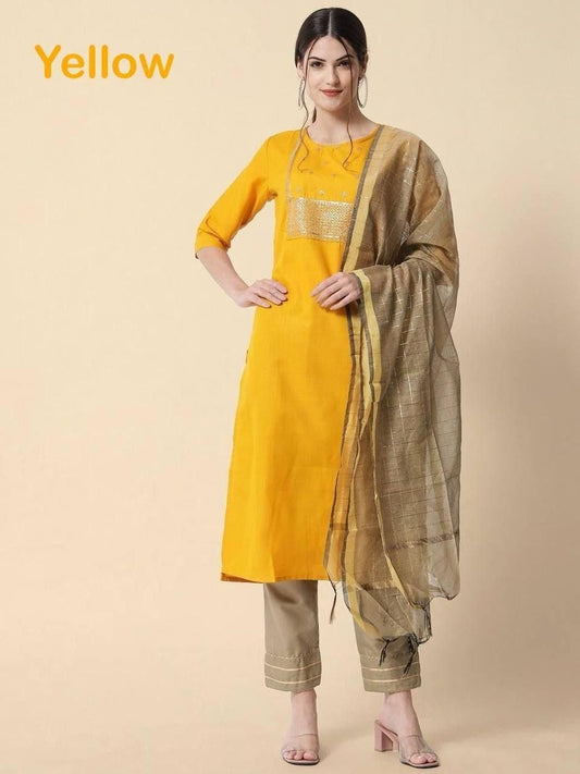 Sunshine Yellow Embroidered Cotton Set