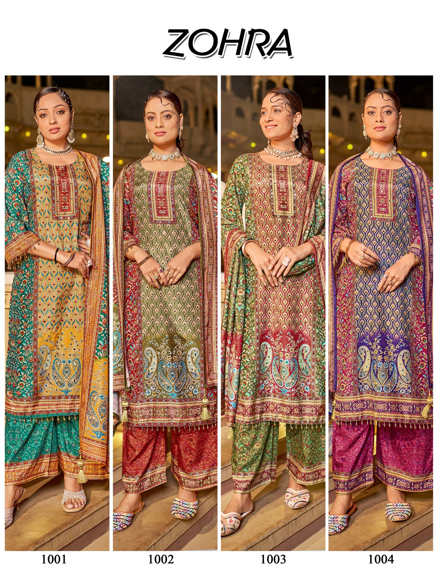 ZOHRA – Elegant Mirror Work Jam Satin Palazzo Set