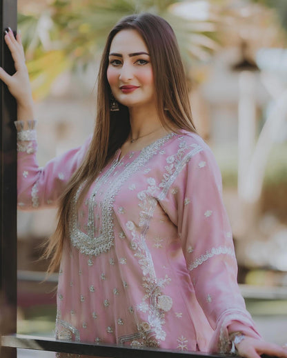 Afsana Attire Baby Pink by Riwaj Fashions