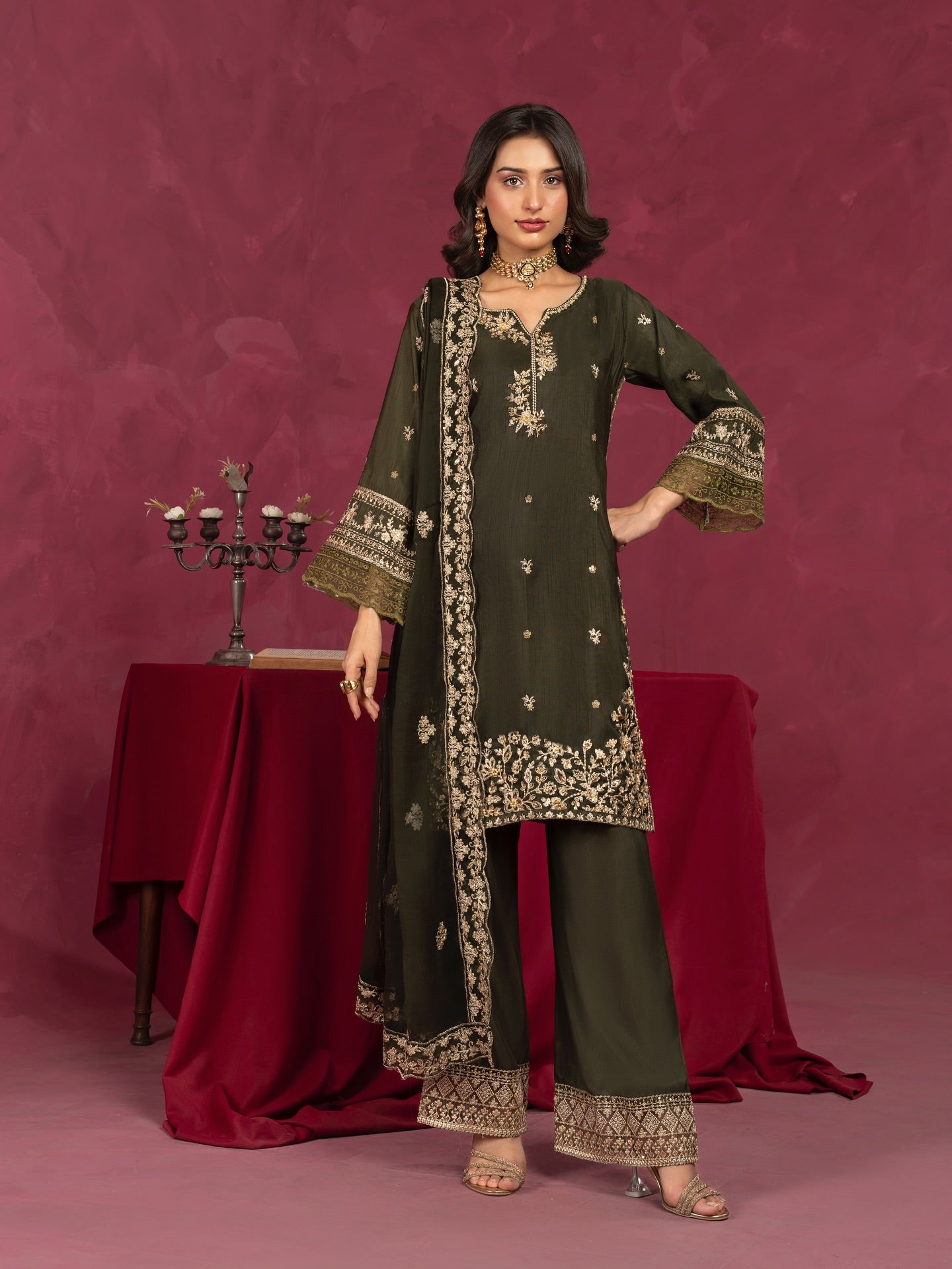 Sabaat Elegance Mehndi Green by Riwaj Fashions