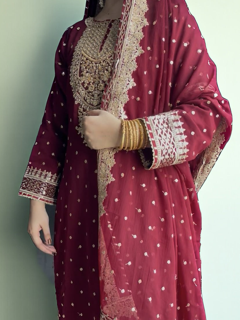 Zeenat-e-Mehfil Maroon by Riwaj Fashions