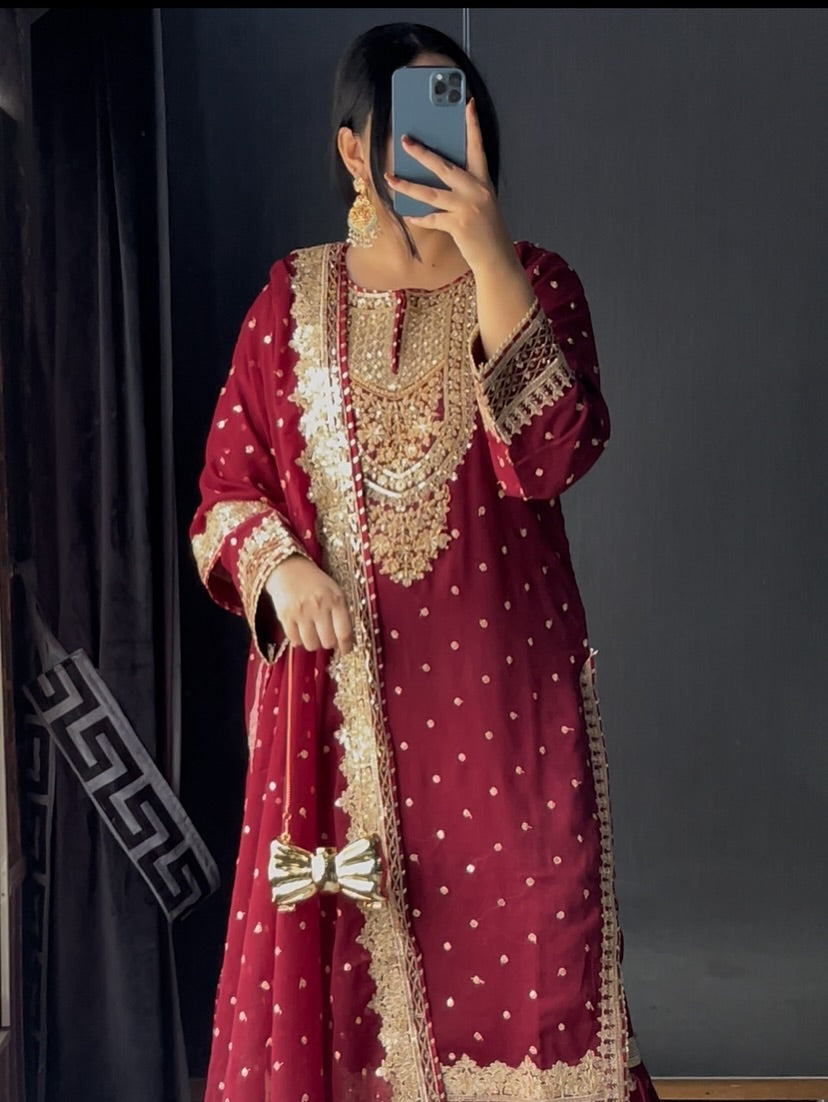 Zeenat-e-Mehfil Maroon by Riwaj Fashions