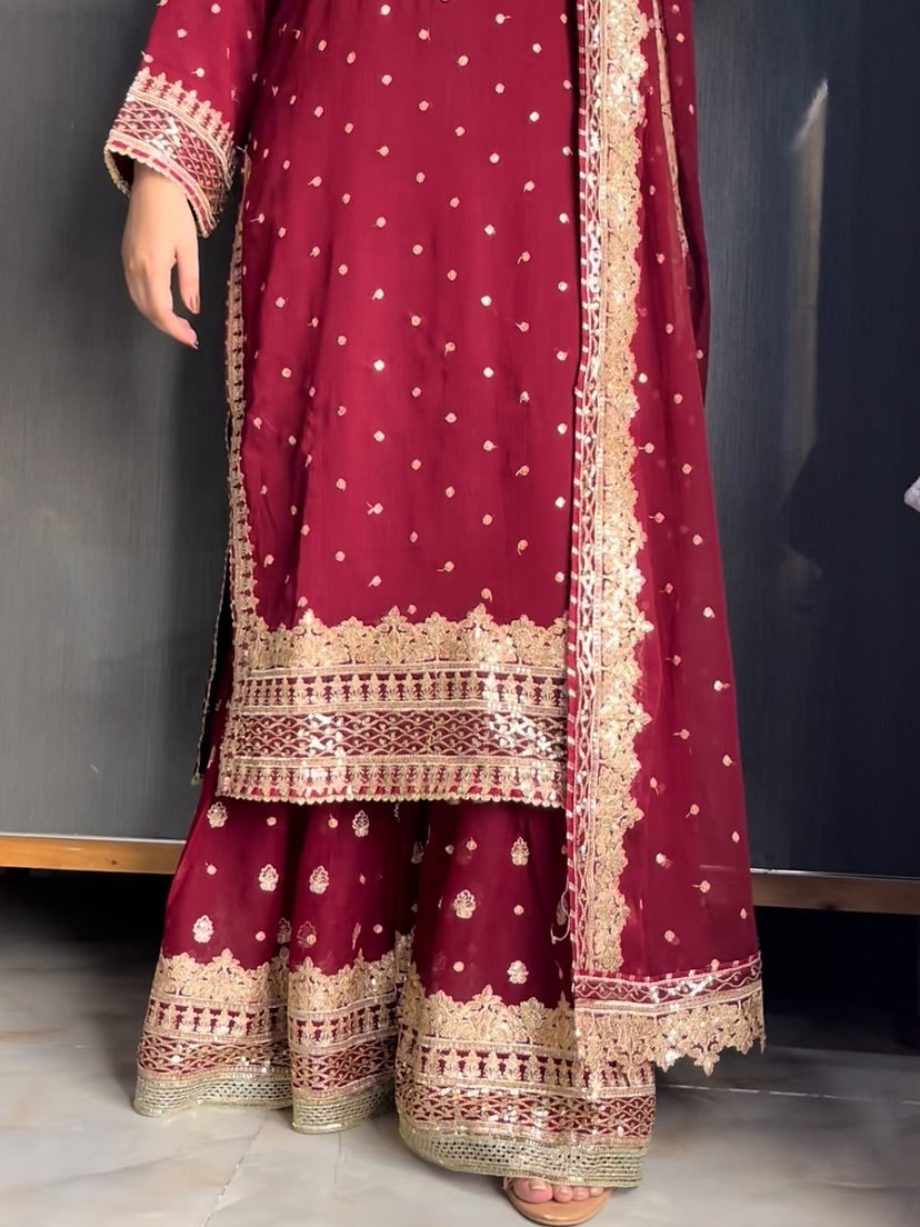 Zeenat-e-Mehfil Maroon by Riwaj Fashions