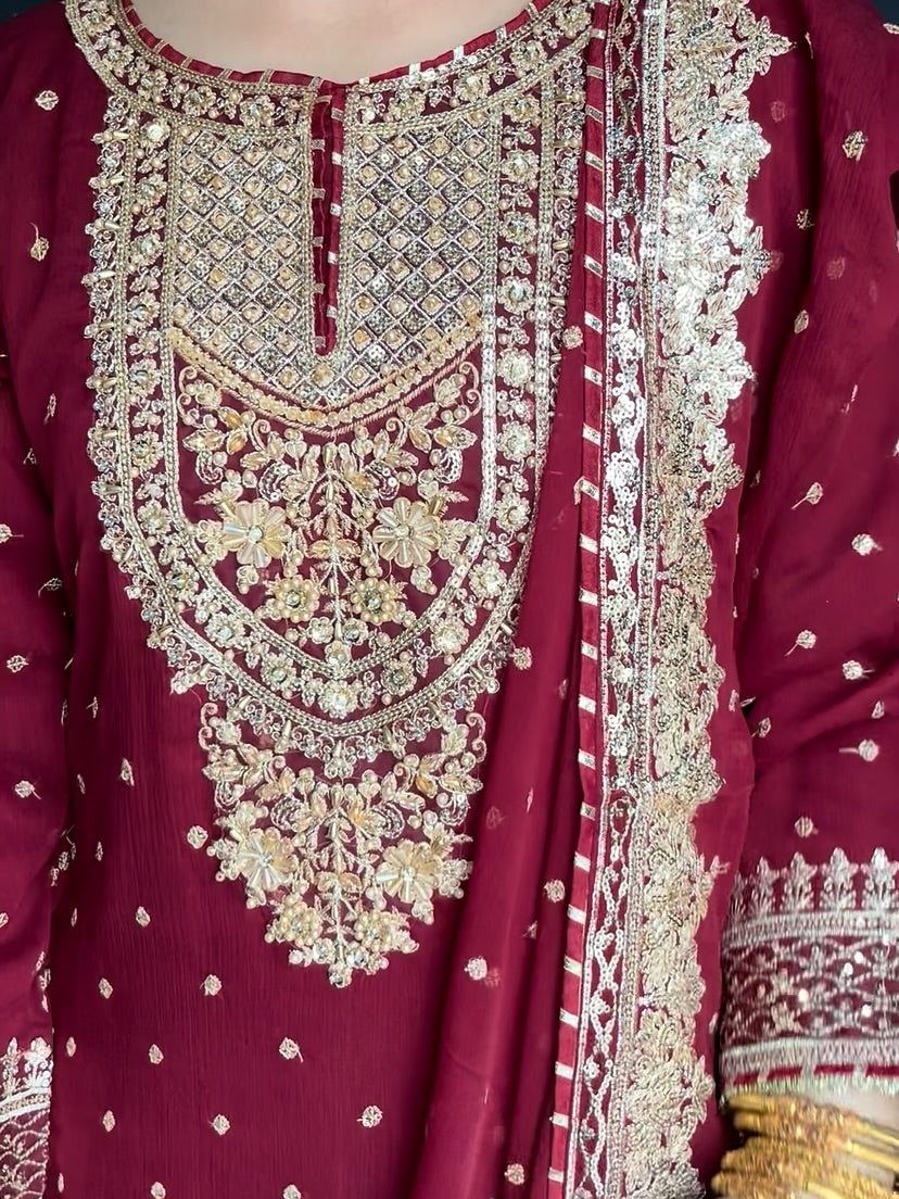 Zeenat-e-Mehfil Maroon by Riwaj Fashions