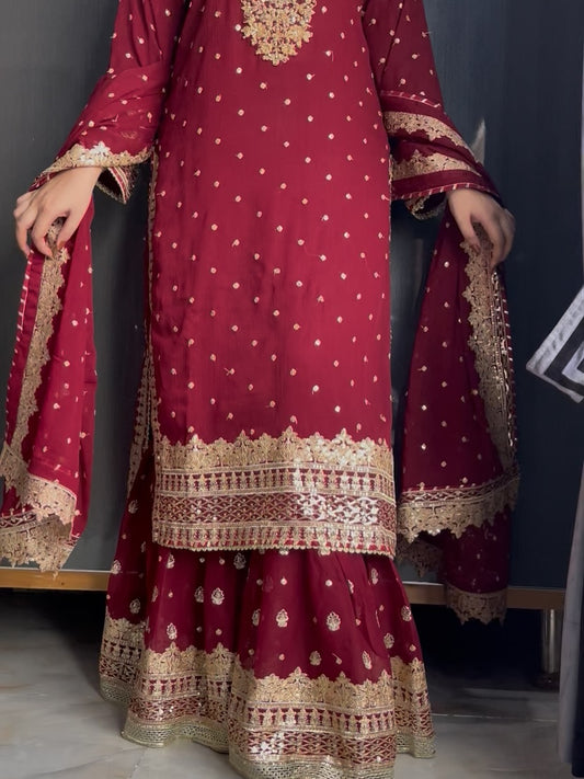 Zeenat-e-Mehfil Maroon by Riwaj Fashions