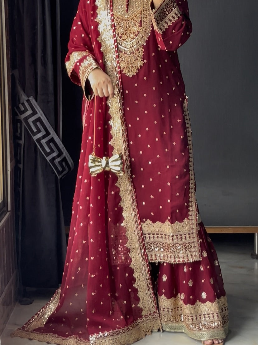 Zeenat-e-Mehfil Maroon by Riwaj Fashions